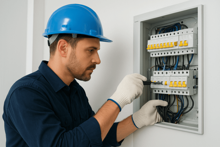 Electricista trabajando 